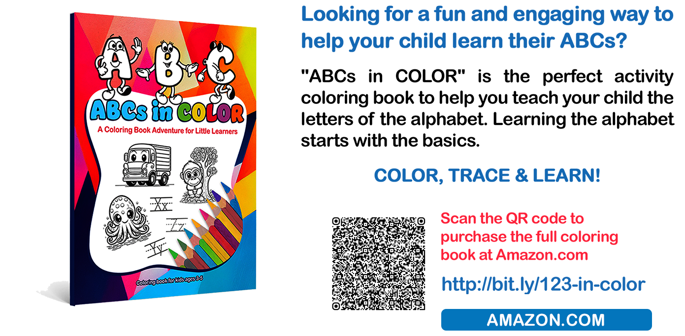 ABCs in COLOR, a coloring book to help your child learn their alphabets.
